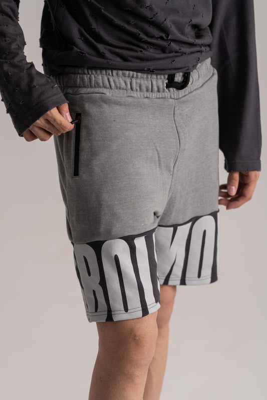 Grey Printed Cotton Shorts