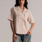 Beige Chambray Loose Half Sleeve Shirt