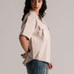 Beige Chambray Loose Half Sleeve Shirt