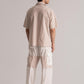 Beige Chambray Shirt & White Cotton Poplin Cargo Trouser Co-ord Set