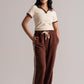 Cream & Brown Cotton Co-ord Set with Laced Detail