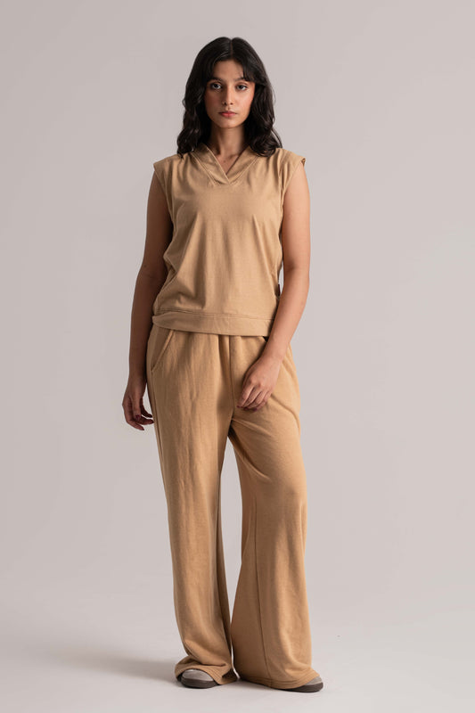 Beige Cotton Relax Fit Co-ord Set