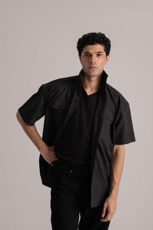 Black Relax Fit Half Sleeve Shirt