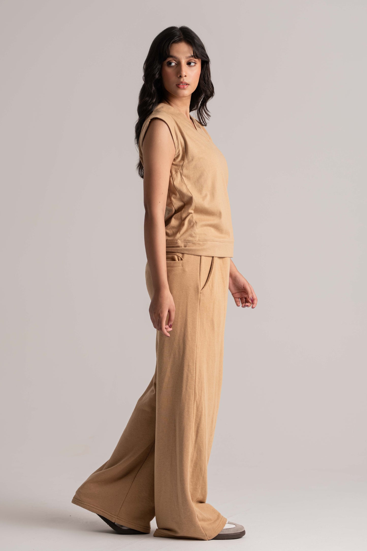 Beige Cotton Relax Fit Co-ord Set
